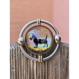 Vintage 1930s/40s 3-D Art Deco Modernist Silver Scotty Dog Bubble Resin Brooch
